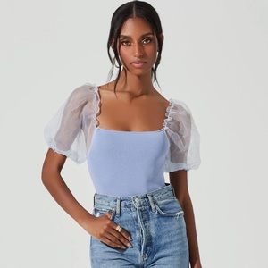 ASTR The Label sheer puff sleeve bodysuit